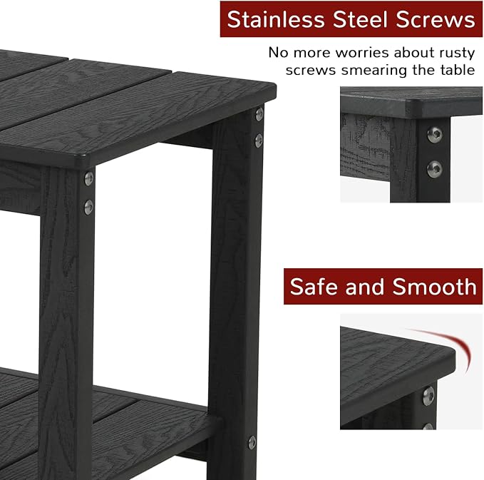 Stoog HIPS Outdoor Side Table with 2-Tier Storage, All-Weather Black End Table, Easy to Clean & Maintain, for Patio, Deck, Garden