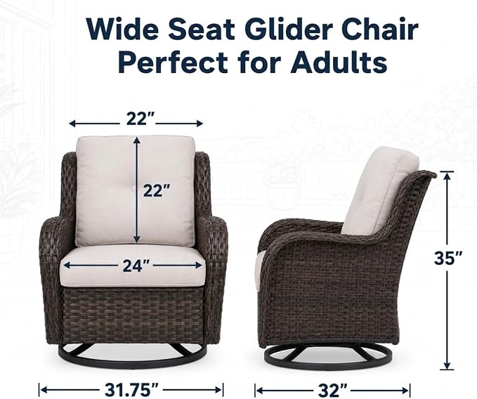 HUMMUH Outdoor Swivel Rocker Wicker Patio Chairs High Back PE Rattan Glider Chairs 4PCS Patio Furniture Set(Brown,Beige)