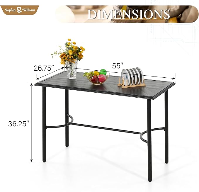 Sophia & William Outdoor Patio Bar Table Metal Bar Height Table Rectangular Dining Table for Garden, Backyard, Lawn and Poolside
