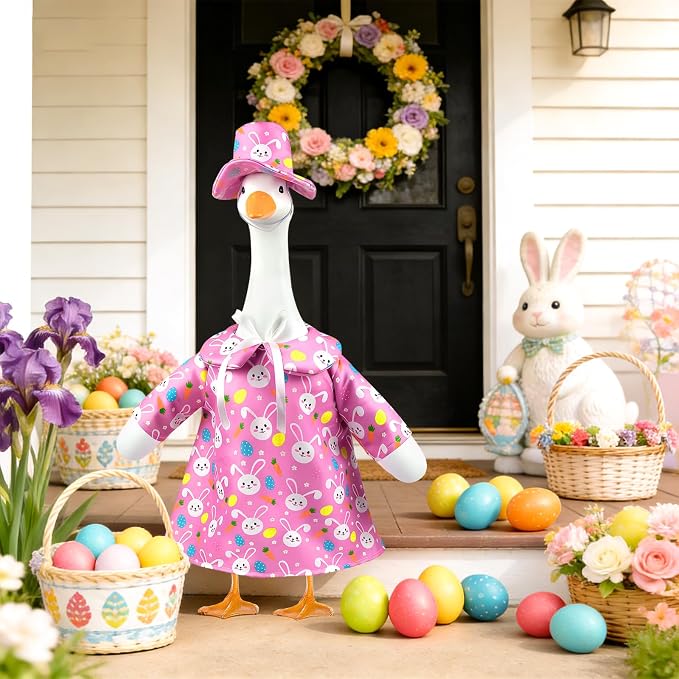 Easter Porch Goose Outfits,Cute Bunny Costume for 23" In Porch Goose | Porch Goose Outfit,Easter Rabbit Goose Clothes for Garden Porch Yard Lawn Patio Decor