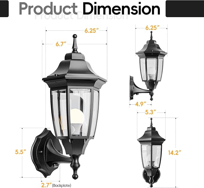 EMART Dusk to Dawn Outdoor Porch Light with Bulb, Wall Lamp(1 Pack, Black) | Exterior Anti-Corrosion, Waterproof Aluminum & Glass Shades, Modern Sconce Lantern Fixtures for Outside, House, Garage