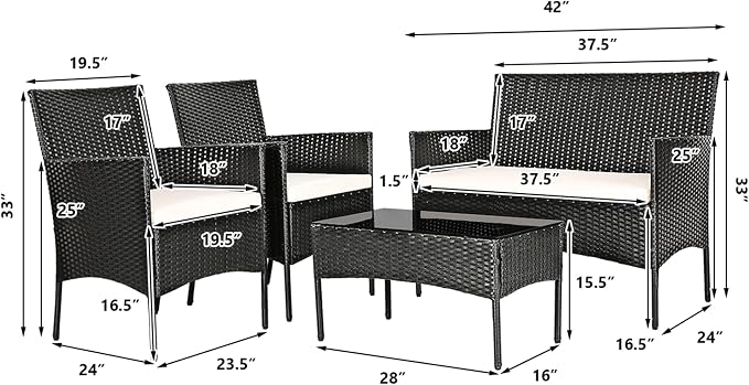 DORTALA Wicker Patio Furniture Set 8 Piece, Rattan Outdoor Table and Chairs Set with Loveseat, Cushions, All Weather Balcony Conversation Sofa Set for Porch, Backyard, Deck, Beige
