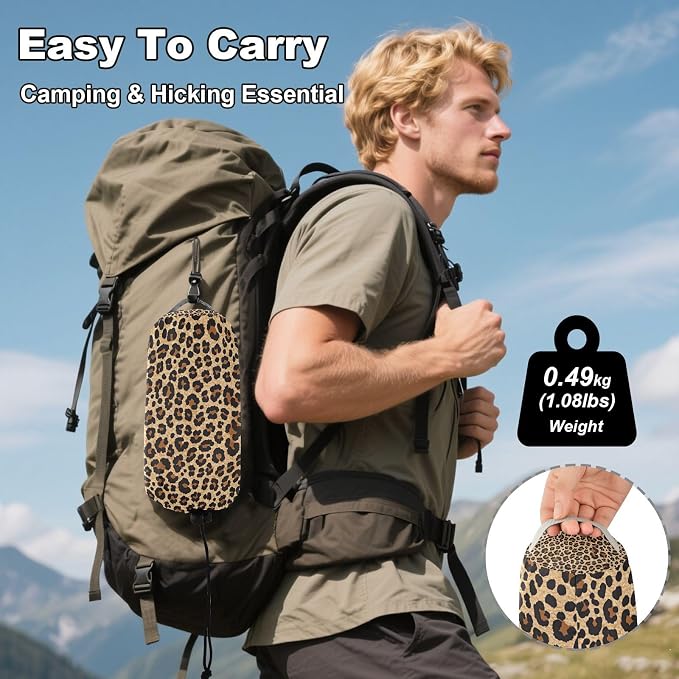 Brown Leopard Print Camping Hammock, Portable Lightweight Single Hammock with Tree Straps and Aluminum Carabiners, 114" x 54" Travel Hammock for Hiking Backpacking Beach