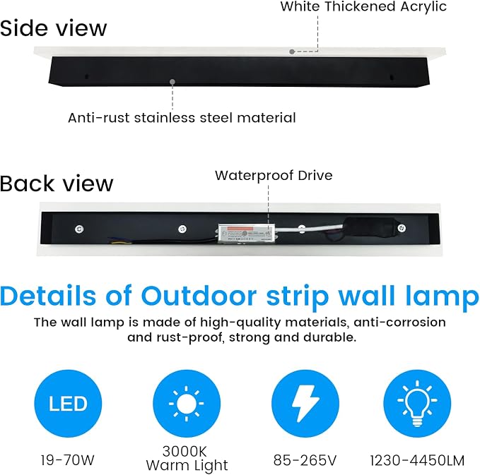 Modern Outdoor Wall Lights - 70.8inch Black Exterior Light Fixtures Wall, Porch Lights Outdoor Wall Sconce, Patio Long Strip Wall Light Fixtur Outside for Garage, House