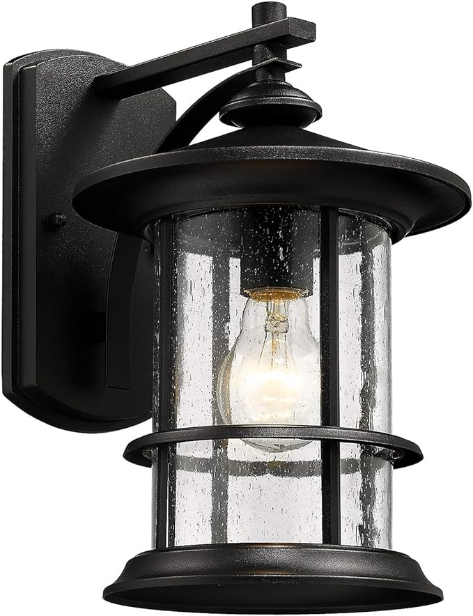 MICSIU 12.5" Modern Farmhouse Textured Black Outdoor Wall Light Fixture | Large Exterior Sconce Light with Clear Seeded Glass, Anti-Rust Porch Light for Front Door, Garage, Patio