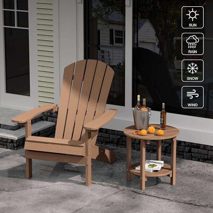 YEFU Adirondack Side Table Set of 2, 18" Double Outdoor Side Table, Poly Lumber end Table, Weather Resistant for Indoor, Patio, Pool, Porch, Backyard-Teak