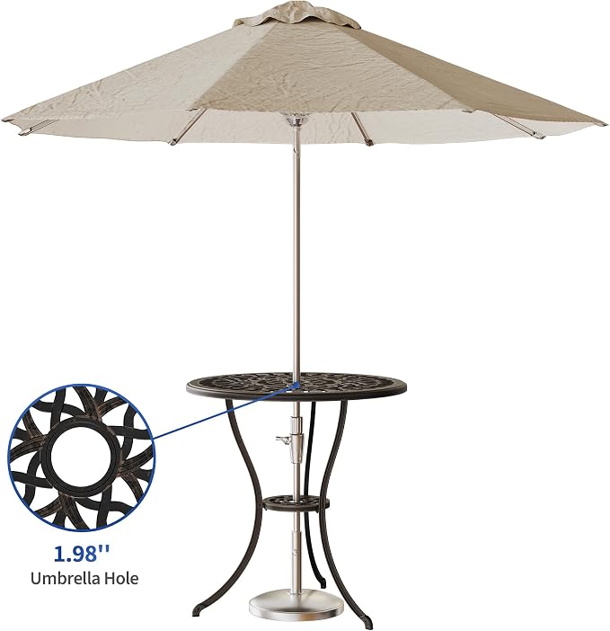 Garvee 23" Round Patio Dining Table with Umbrella Hole,Antique Cast Aluminum Outdoor Bistro Table,Umbrella Table,Side Table,End Table,Outdoor Furniture for Backyard,Garden,Patio,Porch,Bronze