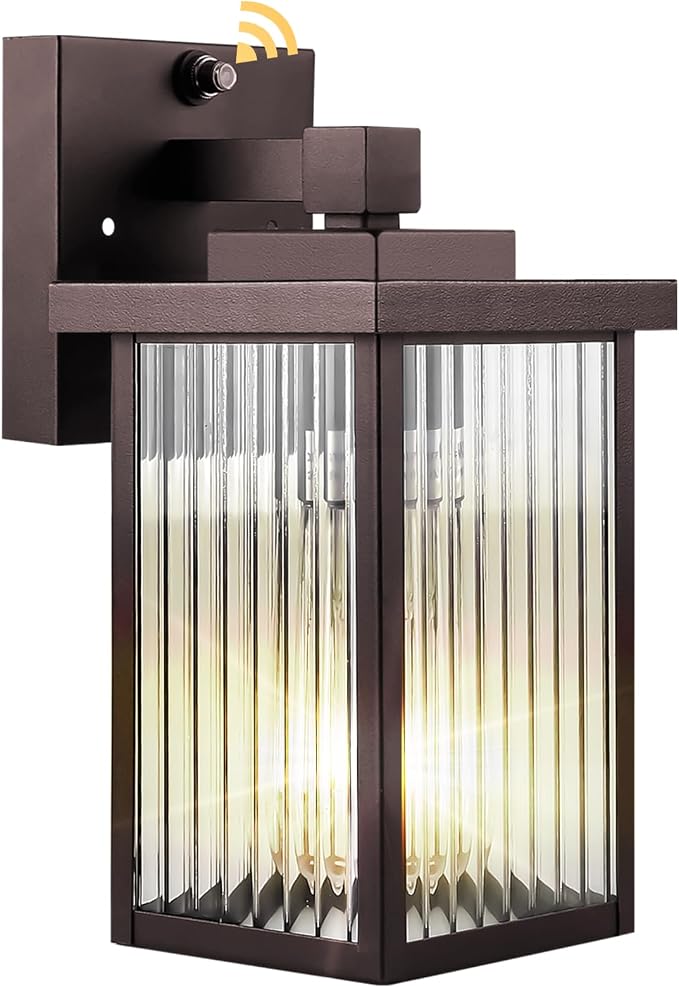 Bronze Dusk to Dawn Wall Mount Porch Lights, Exterior Light Fixtures | Auto On and Off, Anti-Rust Metal Frame, Tempered Glass, E26 Socket, Easy DIY Install on Porch, Garage