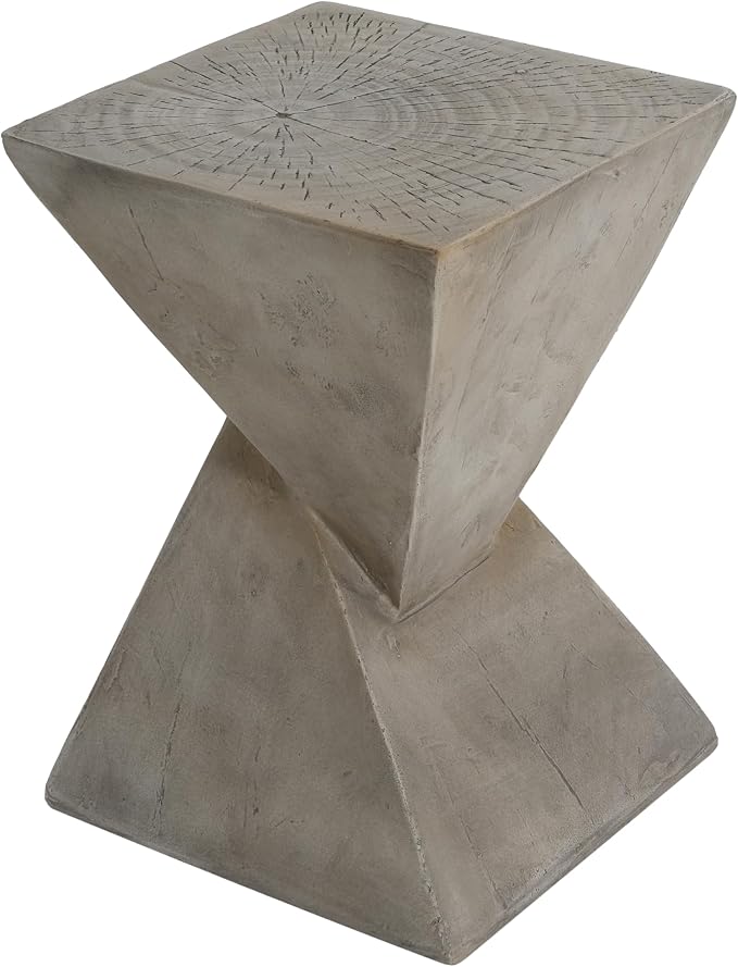 Merax Modern Concrete Side Table with Hourglass Design - Hand-Painted Wood Finish Accenttable for Indoor/Outdoor, Light Grey