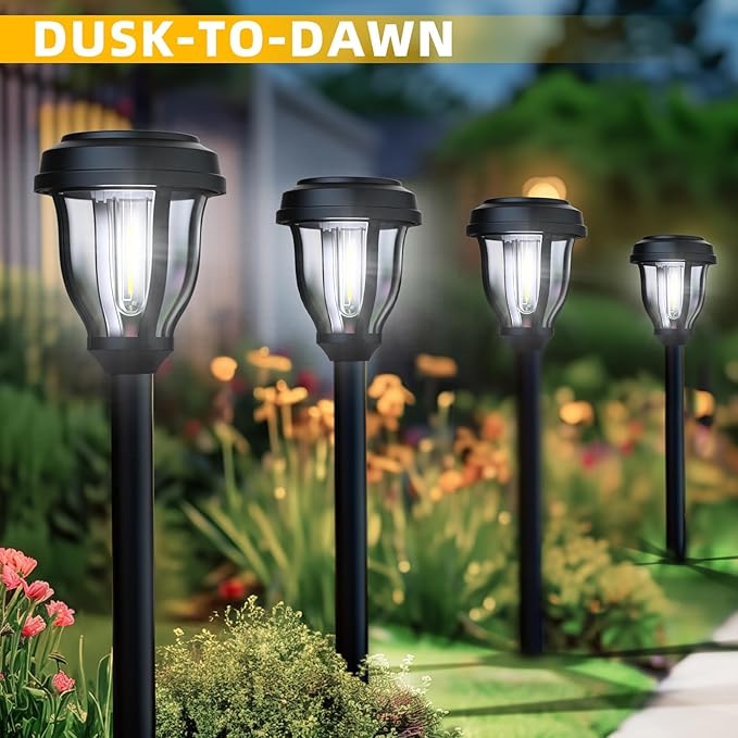 DERAYSION 12 Pack Solar Lights Outdoor, Solar Pathway Lights Auto On/Off Waterproof LED Garden Lights for Landscape Path, Yard, Walkway, Driveway, Sidewalk, Cold White | Dusk-to-Dawn Waterproof LED Solar Lights Outdoor for Garden Pathway Yard Landscape...