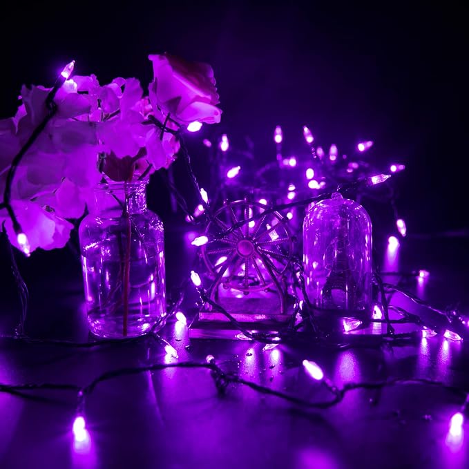 Minetom Halloween String Lights Outdoor, 98 Feet 300 Led Christmas Lights with 8 Lighting Modes for Halloween Party Christmas Xmas Tree Lights Decor(Purple) | 8 Lighting Modes, Christmas Mini Lights for Home Door Window Decor Halloween Christmas Party ...
