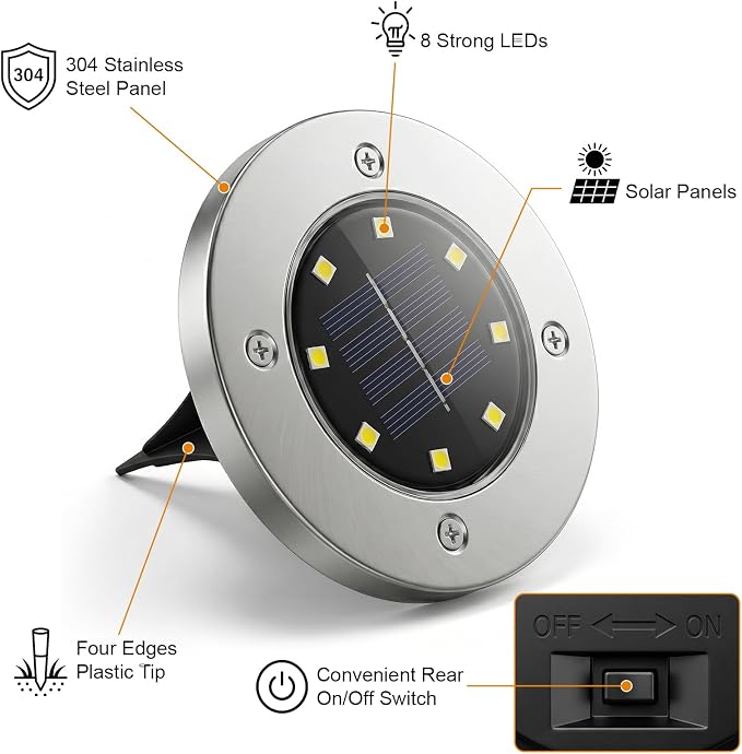 OULONGER 4.6inch Solar Ground Lights 16Packs, Garden Solar Outdoor Waterproof Pathway Bright In-Ground Landscape Lights for Patio, Lawn, Yard, Driveway, Step and Walkway(White Light)