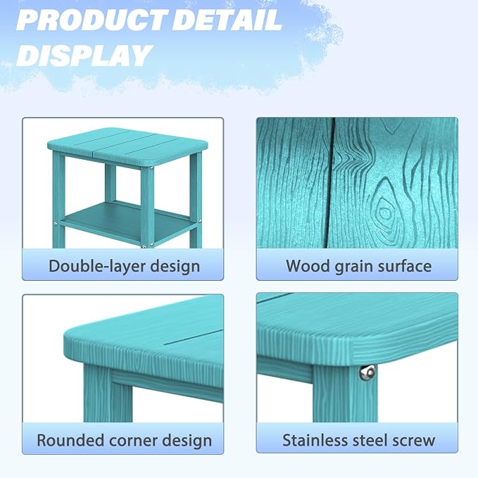 Ayge 17.7" Double Outdoor Side Table, Rectangular HDPE Adirondack End Table for Patio, Lawn, Pool, Garden, Backyard，Aurba