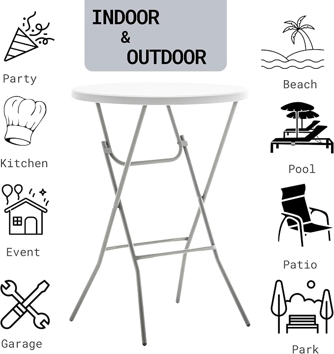 BTEXPERT Set of 5, White 2.63' Round Bar Height Folding Table 330lb Weight Capacity Commercial Indoor Outdoor Portable Banquet Patio Backyard Dining Wedding Party Events Home Thick Top Metal Frame