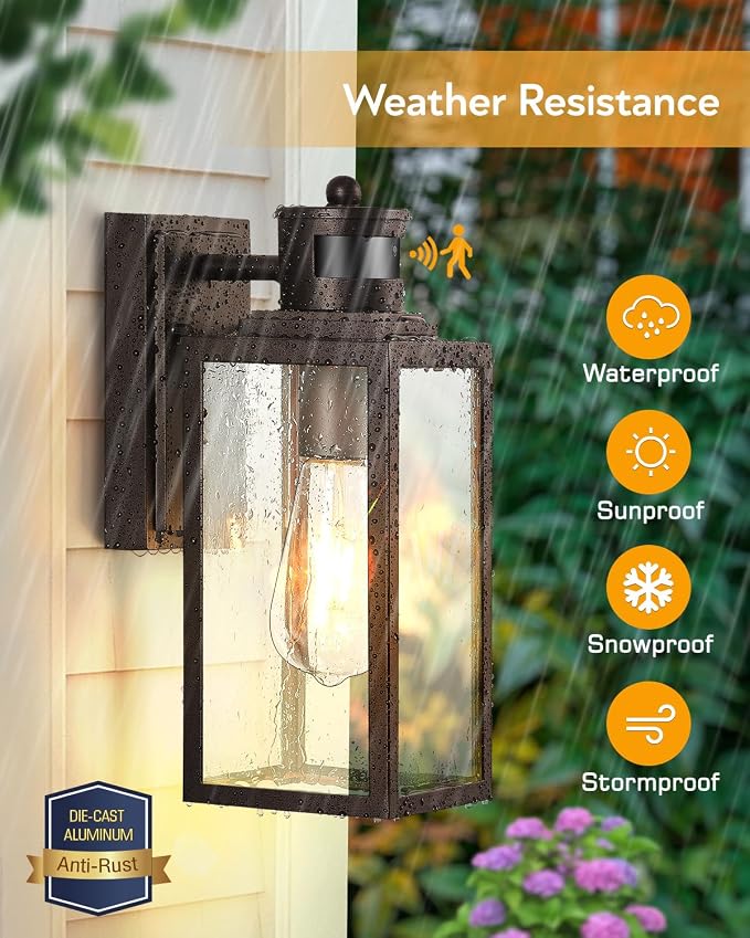 VIANIS Oil Rubbed Bronze Motion Sensor Porch Lights Outdoor, Farmhouse Outdoor Garage Lighting Fixtures Wall Mount for House, 100% Aluminum Waterproof Outdoor Sconce Lights for Front Door, Coach