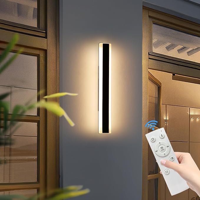 23.6inch Modern Outdoor Light Fixture, 3000K-6000K Dimmable Wall Sconce, IP65 Waterproof Linear Exterior LED Lights, Long Strip Garage Lighting Outside for Porch, Patio, Yard