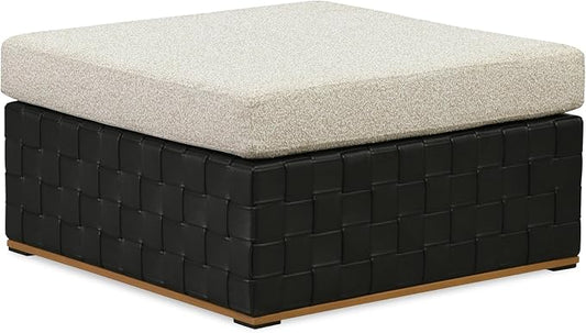 PURPLE LEAF Patio Furniture Set Ottoman Outdoor Sectional Sofa Patio Conversation Set with Olefin-Blend Fabric and Modern PU Leather Base, Patio Couch for Porch, Balcony, Garden, Black