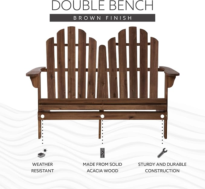Linon Jayde Adirondack Double Bench, Teak