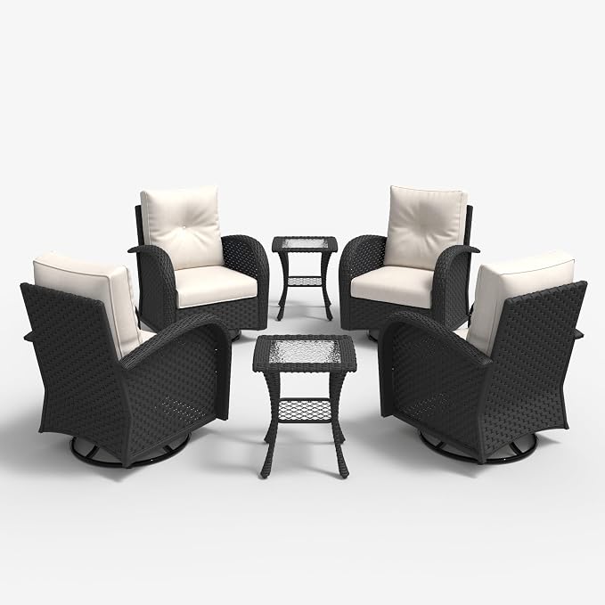 LayinSun 6 Pieces Outdoor Patio Furniture Set, Rattan Wicker Sectional Swivel Rocker Chairs Sets