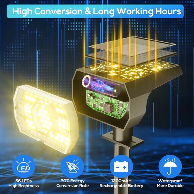 NYMPHY Solar Lights Outdoor Waterproof IP68, 56 LED 3 Lighting Modes Solar Powered Garden Yard Spot Solar Lights for Outside Landscape- 4 Pack (Warm White) | 56 LED 3 Lighting Modes IP68 Waterproof Solar Powered Garden Yard Spot Solar Lights for Outsid...