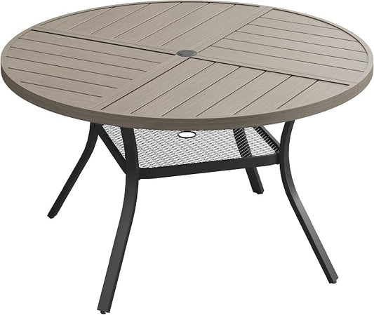 VICLLAX 47.2" Round Outdoor Table, Patio Dining Table for 6 with Umbrella Hole for Garden Lawn Deck Backyard, Antique Grey