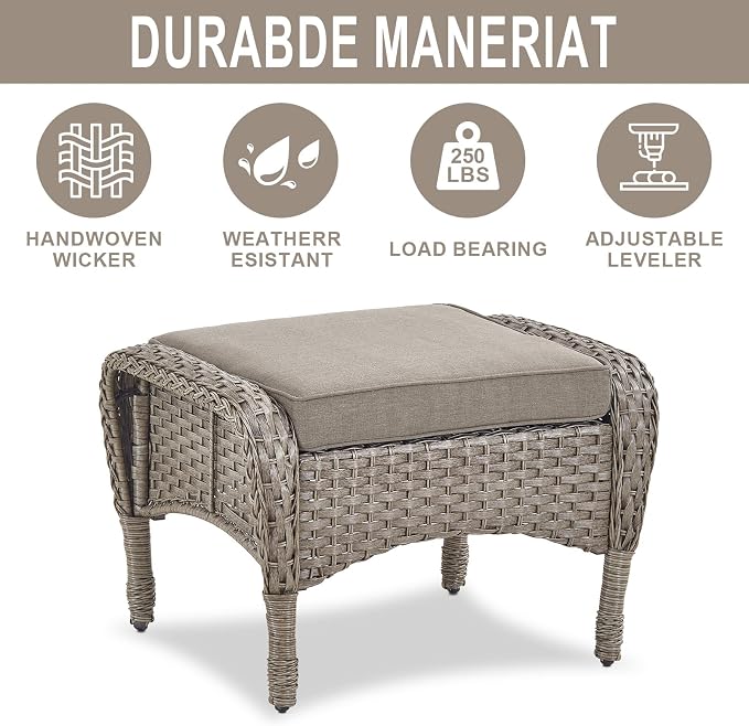Belord Patio Furniture Set with Fire Pit Table - 8 Piece Outdoor Wicker Furniture Set with 43" 50000 BTU Propane Fire Pit and Rocking Chairs Patio Conversation Set for Patio Outside Backyard Grey