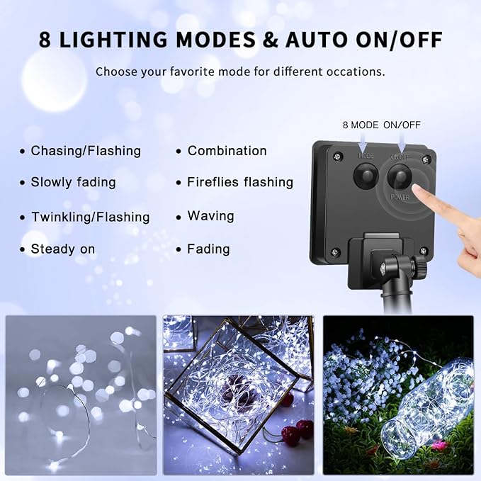 JMEXSUSS 4 Pack Solar Fairy Lights, 33ft 100LED Solar String Lights, White | Christmas Lights Outdoor Waterproof, 8 Modes Copper Wire Twinkle Lights for Outside Garden Yard Tree Wedding Decorations