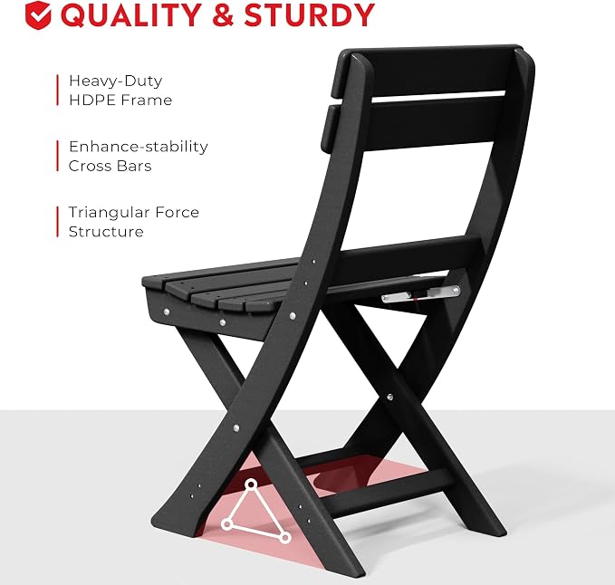 Costaelm Outdoor Bistro Table and Chairs Set of 2, Round Portable Folding Bar Height Barstool Set of 3, Tall Balcony Pub High Top Table 3 piece Patio Set for Deck, Backyard, Garden, Black