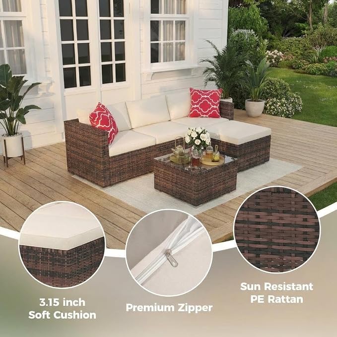 Litake 5 Piece Patio Furniture Sets, Modular Sectional Sofa Set, All-Weather PE Rattan Wicker with Cushions, Conversation Furniture for Backyard, Poolside & Garden