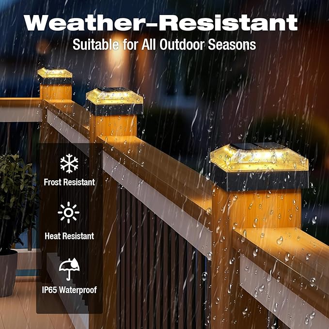 4x4 Solar Post Cap Lights Outdoor 12 Pack, 3 Color Modes/Dusk to Dawn/IP65 Waterproof, Fits 4x4 Vinyl/PVC Wood Posts Top, Black LED Fence Topper Light for Deck, Backyard