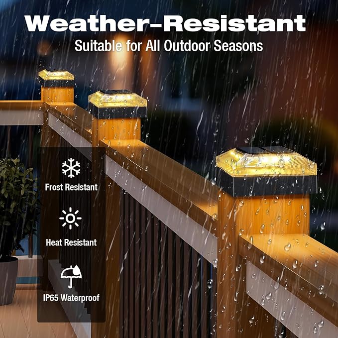 4x4 Solar Post Cap Lights Outdoor 1 Pack, 3 Color Modes/Dusk to Dawn/IP65 Waterproof, Fits 4x4 Vinyl/PVC Wood Posts Top, Black LED Fence Topper Light for Deck, Mailbox
