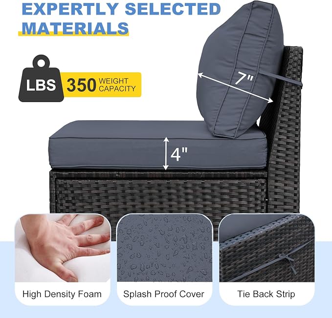 5 Pieces Patio Furniture Set, Wicker Outdoor Conversation Sets with Tea Table, Rattan Patio Sofa with Thick Cushions for Garden, Backyard Porch, Poolside, Party, Gray