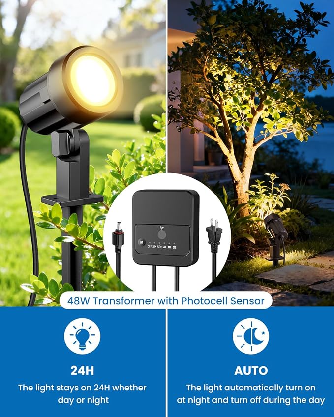 All-in-One Low Voltage Landscape Lighting Kit, 8-Pack, Warm White | LED Landscape Lights with Transformer 65FT Wire and Connectors, 2700K Waterproof Garden Spot Lights for Yard House Tree
