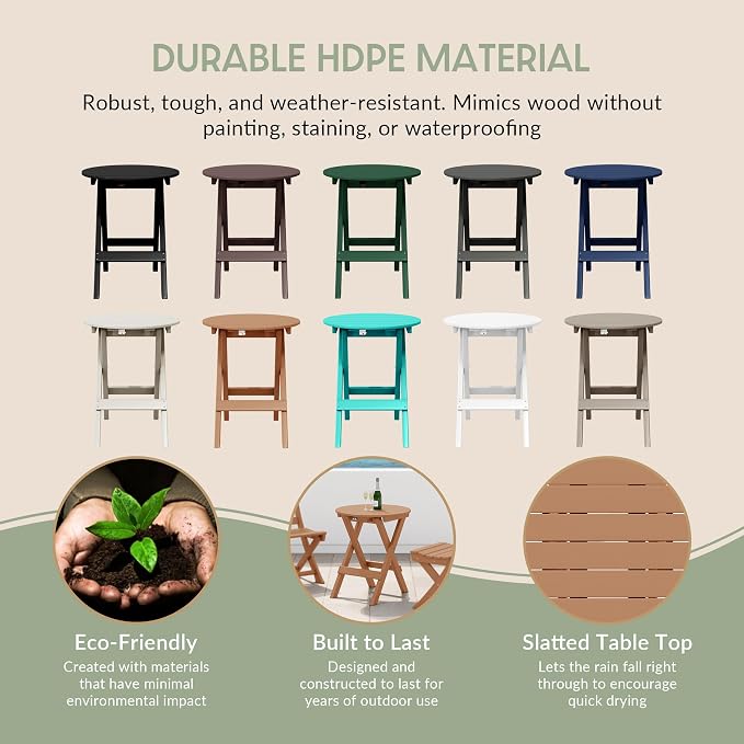 WestinTrends Malibu HDPE Outdoor 24.5 Inch Round Portable Folding Patio Dining Table, Teak
