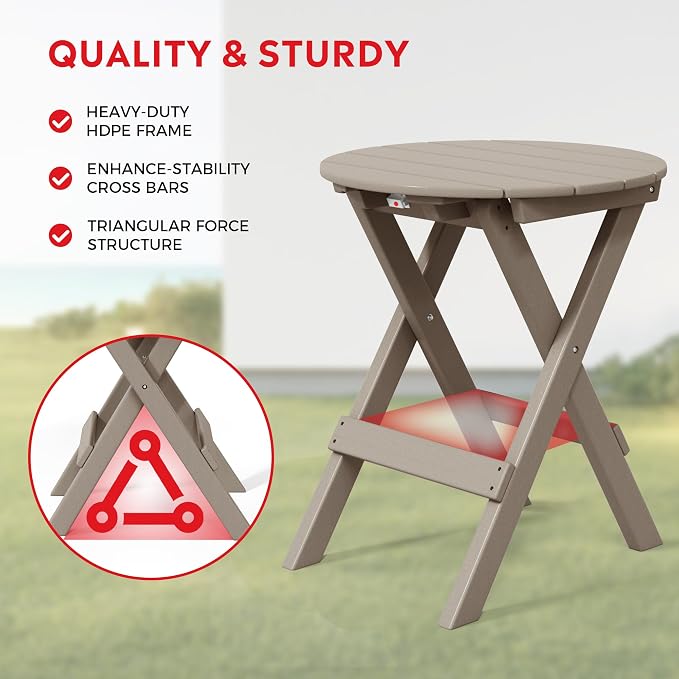 Costaelm Outdoor Bistro Table, Patio Round Portable Folding Bar Height Table Tall Balcony Pub Small High Top for Front Porch Deck, Backyard, Garden, Weathered Wood