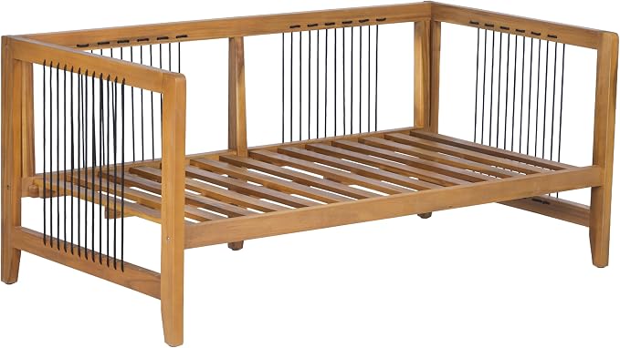 Christopher Knight Home 4 Piece Acacia Wood Outdoor Patio Sofa Set with Black Rope Accents Water Resistant Cushions Teak Finish Conversation Set for Backyard Garden Poolside
