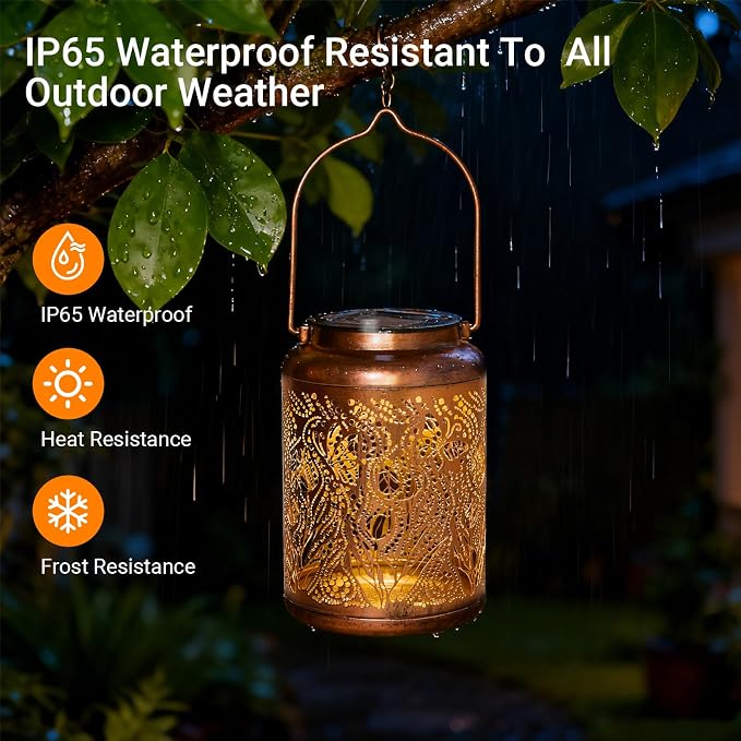 2 Pack Waterproof Butterfly Solar Lantern Outdoor Hanging Garden Light | Colorful LED metal Butterfly lantern; durable, waterproof outdoor decor perfect for patio, yard, or as a gift for women