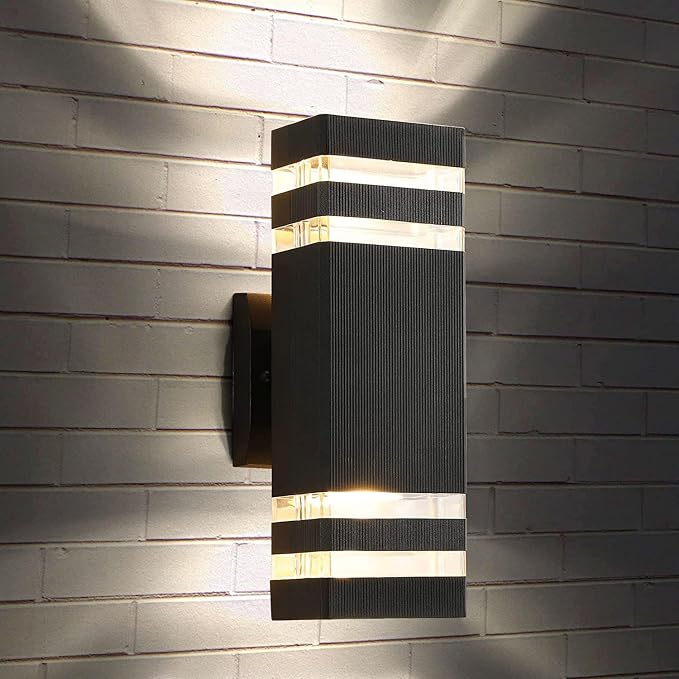 1 Pack 12In Square Up and Down Outdoor Wall Lights, Modern Black Exterior Light Fixture Aluminum Waterproof Porch Lights Outdoor Wall Mount Lamp for House Porch Garage, 3000K Warm White