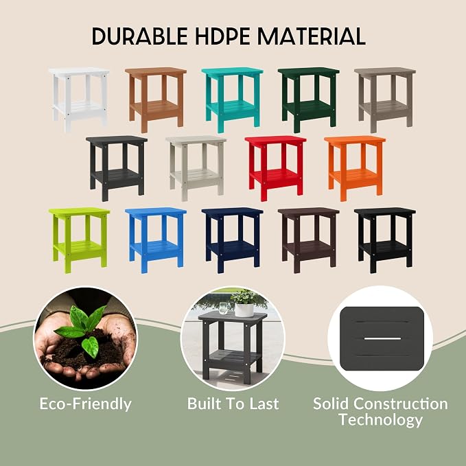 WestinTrends Aruba 2-Tier Outdoor HDPE Modern Adirondack Square Patio Side Table, Gray