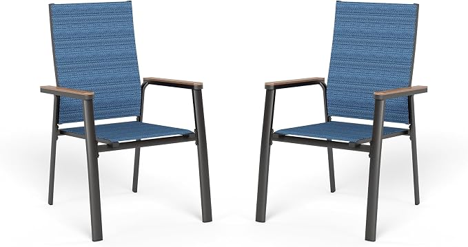 Sophia & William Patio Dining Chairs Set of 2, Stackable Aluminuum Frame | Blue textilene, Weather-resistant, light-weight & space-saving, Breathable & quick-drying, Outdoor deck backyard porch