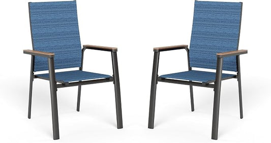Sophia & William Patio Dining Chairs Set of 2, Stackable Aluminuum Frame | Blue textilene, Weather-resistant, light-weight & space-saving, Breathable & quick-drying, Outdoor deck backyard porch
