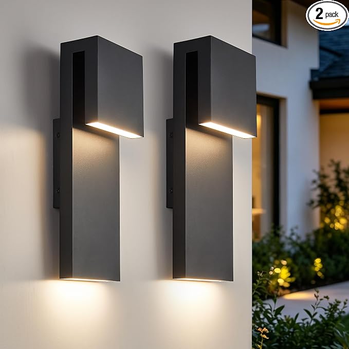 Tarentlight Modern Porch Lights with 2 Pack,Outdoor Indoor Integrated LED Wall Lights,2-Light Total 17W,3000K, Textured Black Finish,Outside Lights Waterproof for House Front Door Patio Garage