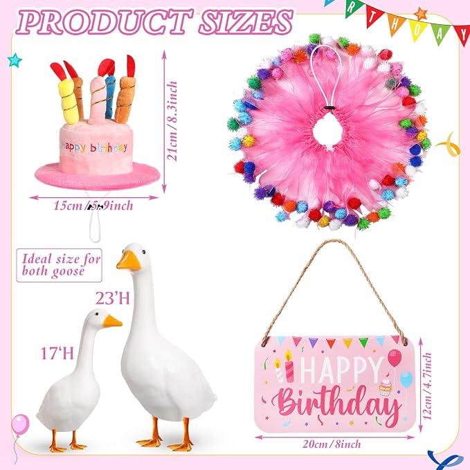 Happy Birthday Porch Goose Outfit Lawn Goose Cloth Costume for 23" Cement Plastic Patio Yard Statue Outdoor(Pink,Tutu Skirt)
