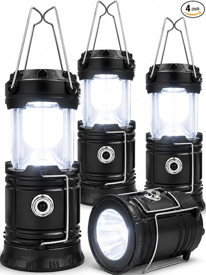 MalloMe Solar LED Camping Lantern, Battery Powered Lanterns for Power Outages, Portable Hanging Collapsible Camping Lights for Outdoor, Home, Emergency, Hurricane Lamp Survival Outage Light