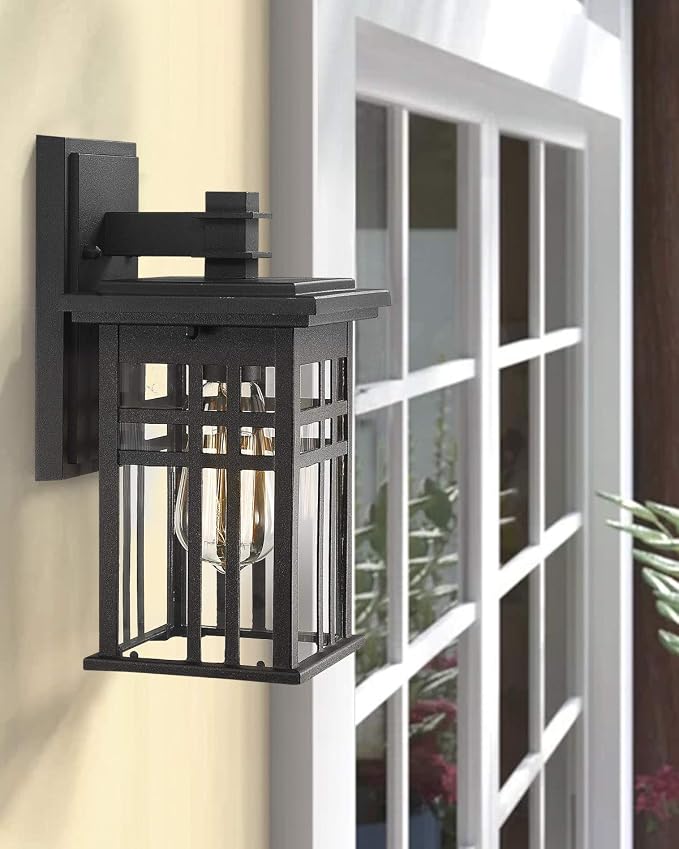 zeyu 2 Pack Outdoor Wall Sconce, Exterior Wall Mount Light in Black Finish with Clear Glass Shade, 20068B1-2PK