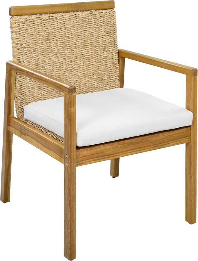 Christopher Knight Home Kora Acacia Wood Dining Table Set for 6, Outdoor Dining Set for 6, Rustic Oval Patio Dining Table and Chairs Set with PE Wicker Backrest & Soft Cushions, Teak+Natural+Beige