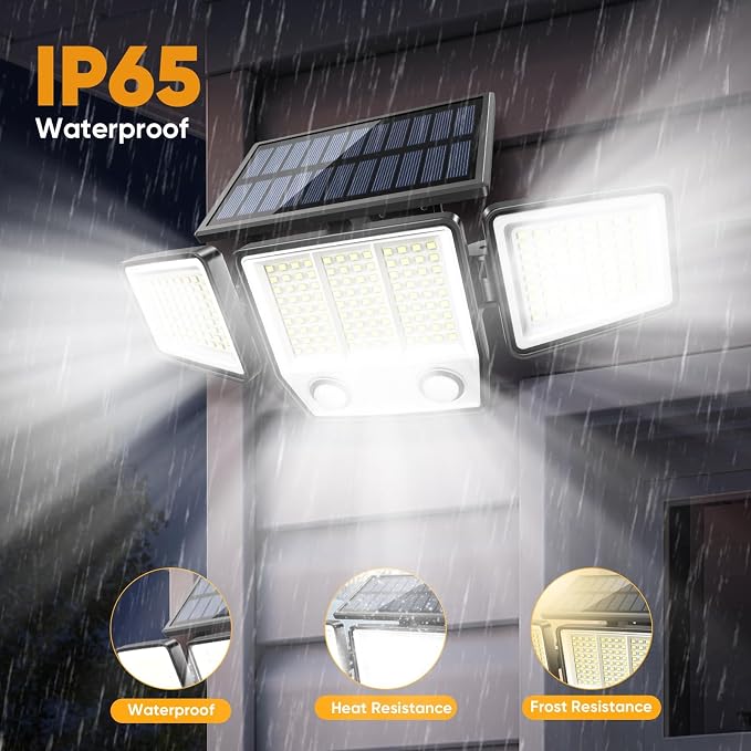MDCMDCM Solar Motion Sensor Outdoor Lights Waterproof - 3000LM 3 Modes Security Lights Outdoor 270° Illumination IP65 LED Solar Flood Wall Light for Garden Yard Patio Pathway (with ‎Remote Control,3)