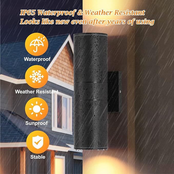 DAKAFUL Outdoor Wall Lights 8 Packs, Integrated LED Cylinder Up Down 12W 2700K Modern Aluminum Light, Waterproof Exterior Light for Porch Patio Door