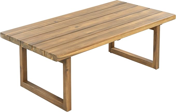 Merax Outdoor Acacia Wood 5-Seater Sectional Sofa Set with Cushions, Solid Wood Patio Modular Lounge with Corner & Table for Balcony, Deck, Porch, Garden, Beige + Light Brown