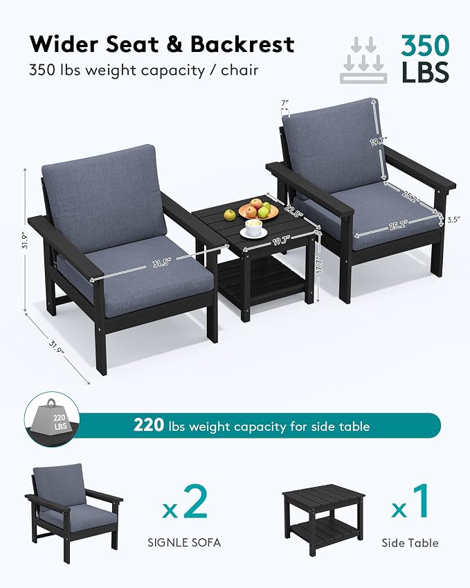 SERWALL HDPE Patio Conversation Set with Side Table